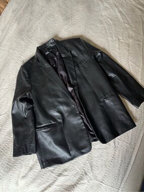 Zara Black Leather Blazer Jacket women’s